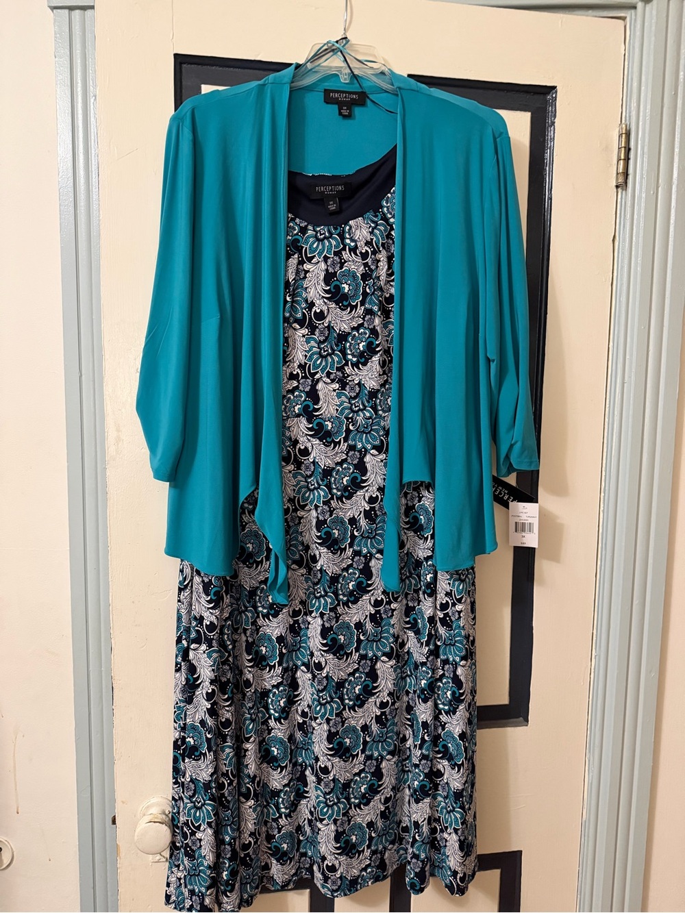Perceptions Teal and Navy Floral Maxi Skirt Set